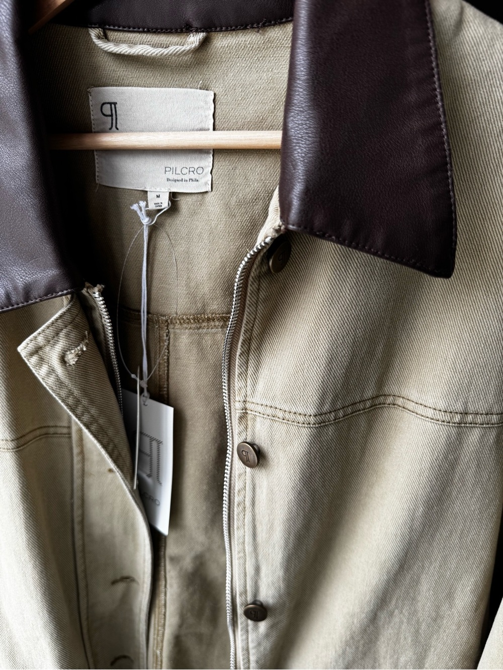 Pilcro Beige Utility Barn Jacket with Brown Faux-Leather Collar - Picture 5 of 6
